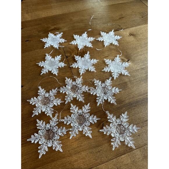 12 Vtg Faux Crystal Plastic Snowflakes Clear/frosted Ornaments Boxes Christmas - Picture 1 of 7